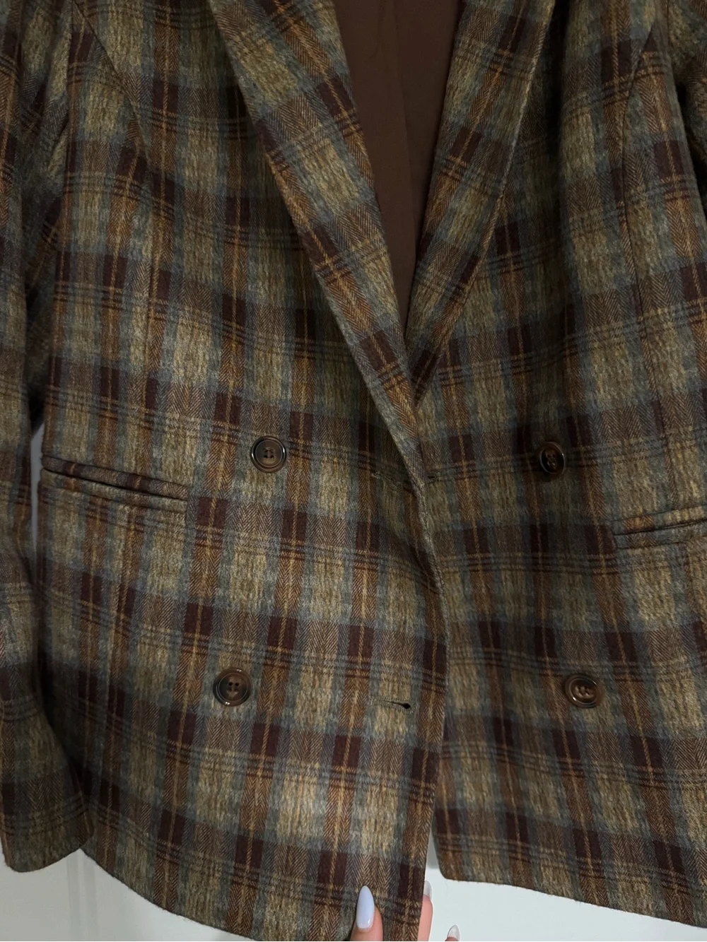Greylin Plaid Double-Breasted Blazer in Brown and Green Tones - Picture 5 of 5